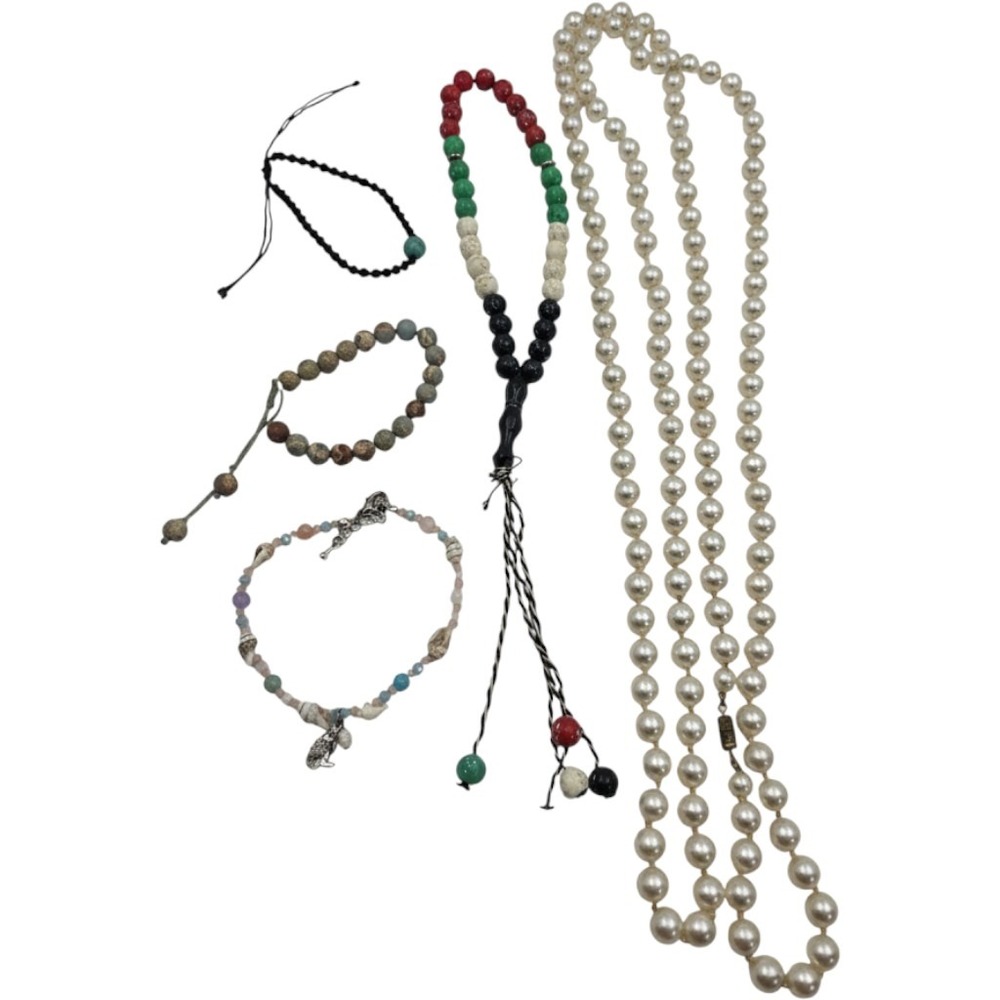 Mixed Jewelry Lot Faux Pearl Necklace Mermaid Shell Bracelet Stone Beads 5pc